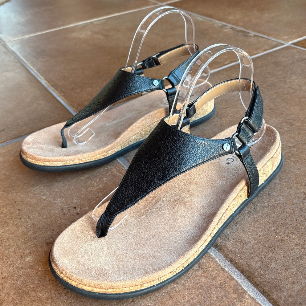 Vionic Kirra Ii Black Leather Thong Style Sandals Like New W Flaw Size 10 Read